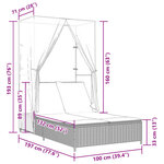 vidaXL Chaise longue double avec toit et rideaux gris résine tressée