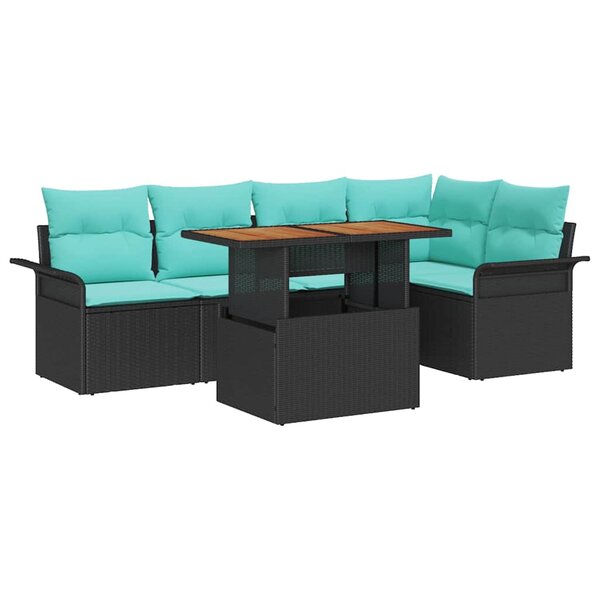 vidaXL Ensemble de canapé de jardin avec coussin 6 Pièces Noir et bleu