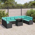 vidaXL Ensemble de canapé de jardin 11 Pièces Noir Poly rotin