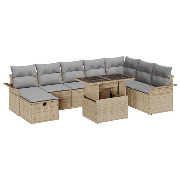vidaXL Ensemble de 9 Canapés de Jardin avec Coussins Beige Poly Rotin