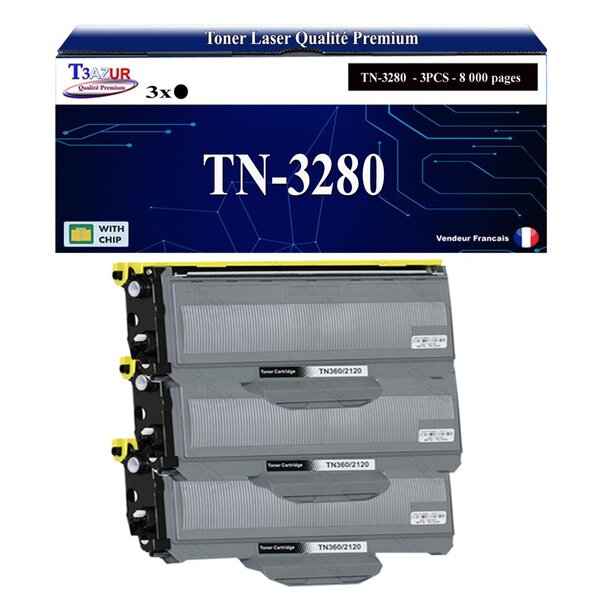 T3AZUR - 3x Toners compatibles avec Brother TN3280  TN3230  pour Brother MFC-8370DN  MFC-8380DN  MFC-8480DN  MFC-8800DN  MFC-8880DN  MFC-8890DW - 8 000 pages