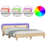 vidaXL Cadre de lit avec tête de lit et LED chêne sonoma 200x200 cm