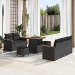 Ensemble de canapé de jardin 8 pièces avec coussins Noir Poly Rattan Acacia