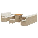 vidaXL Ensemble de canapés de jardin 10 pièces avec coussins beige en poly rattan et acacia
