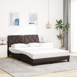 vidaXL Cadre de lit avec LED sans matelas marron foncé 140x190cm tissu