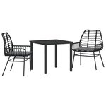 vidaXL Ensemble de salle à manger pour jardin 3 Pièces Noir polyrotin