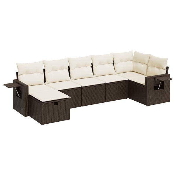 vidaXL Salon de jardin avec coussins 7 Pièces marron résine tressée