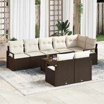 vidaXL Ensemble de canapé de jardin avec coussin 9 Pièces Marron  Crème