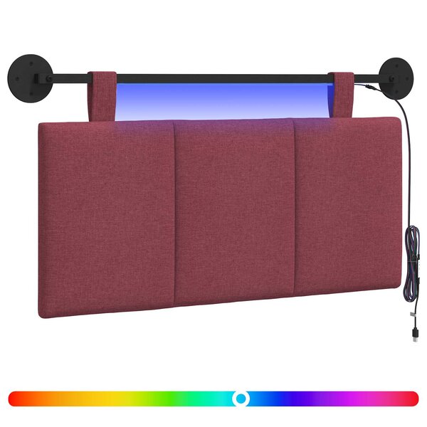 vidaXL Tête de lit suspendue Avec lumière LED Bordeaux Tissu