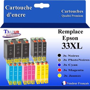 T3AZUR - 15x Cartouches Compatibles avec Epson 33XL 33 XL remplace Epson Expression Premium XP-7100 XP-540 XP-530 XP-830 XP-900 XP-640 XP-630 XP-635 XP-645