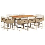 vidaXL Ensemble à manger de jardin et coussins 11 Pièces beige poly rotin