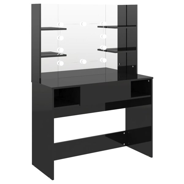vidaXL Table de maquillage avec éclairage LED MDF Noir brillant