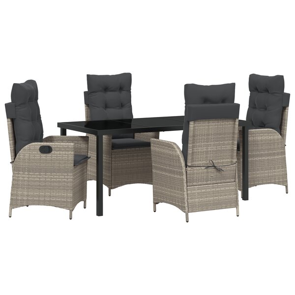 vidaXL Ensemble de salle à manger de jardin 5 pièces avec coussins Gris clair Poly Rattan