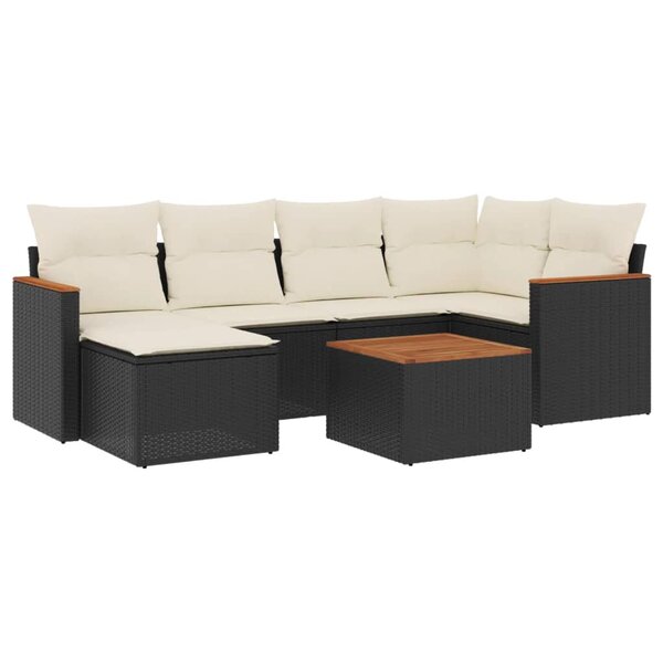 vidaXL Salon de jardin 7 Pièces avec coussins noir résine tressée