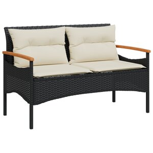 vidaXL Banc de jardin avec coussins 116x62 5x74 cm noir résine tressée