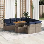 vidaXL Salon de jardin 9 Pièces avec coussins gris résine tressée