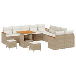 vidaXL Ensemble de canapé de jardin 13 pièces avec coussins en poly rotin beige acacia