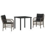 vidaXL Ensemble de salle à manger de jardin 3 pièces avec coussins Gris Rattan Poly