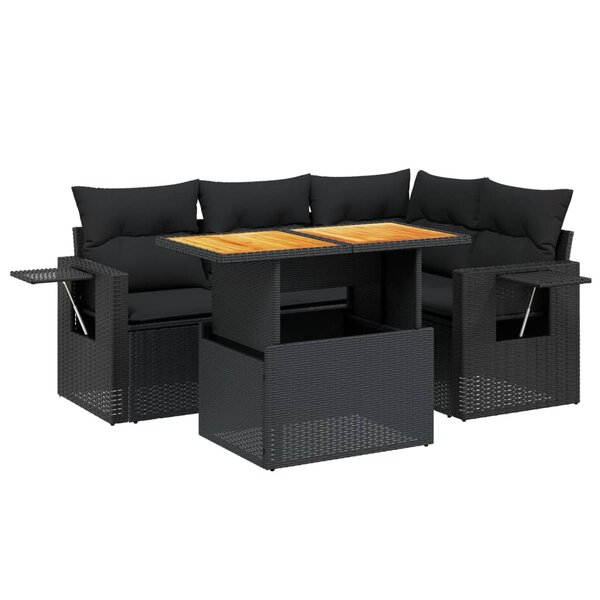 vidaXL Salon de jardin 5 Pièces avec coussins noir résine tressée