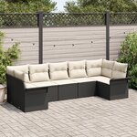 vidaXL Ensemble de canapé jardin 7 pièces avec coussins en poly rotin noir
