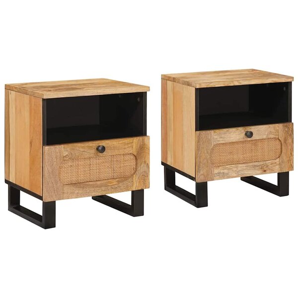 vidaXL Cabinet de chevet avec tiroir 2 Pièces Naturel 40 x 33 x 46 cm