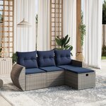 vidaXL Salon de jardin 4 Pièces avec coussins gris résine tressée