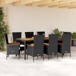 vidaXL Ensemble à manger de jardin 9Pièces coussins noir résine tressée