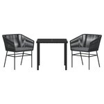 vidaXL Ensemble de salle à manger de jardin 3 pièces avec coussins Noir Rattan Poly