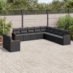 vidaXL Salon de jardin 11 Pièces avec coussins noir résine tressée