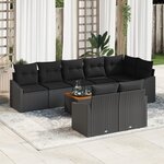 vidaXL Ensemble de Canapé de Jardin 9 Pièces avec Coussins Noir Poly Rotin Acacia