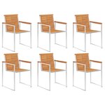 vidaXL Chaises de jardin lot de 6 Bois d'acacia et acier inoxydable