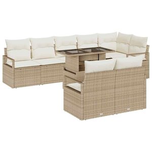 vidaXL Ensemble de canapé de jardin 9 Pièces Beige Poly rotin