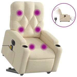vidaXL Fauteuil inclinable de massage électrique Crème Tissu