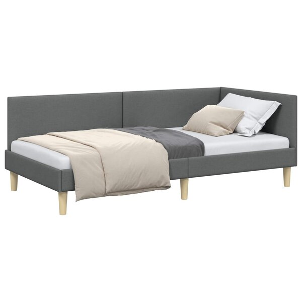 vidaXL Cadre de lit d'angle avec tête de lit Gris foncé 90 cm x 190 cm