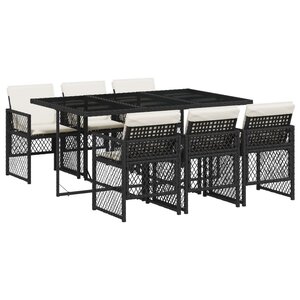 vidaXL Ensemble à manger de jardin coussins 7 Pièces noir résine tressée