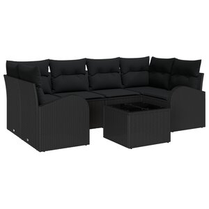 Ensemble de Canapés de Jardin de 7 Pièces avec Coussins Poly Rattan Noir