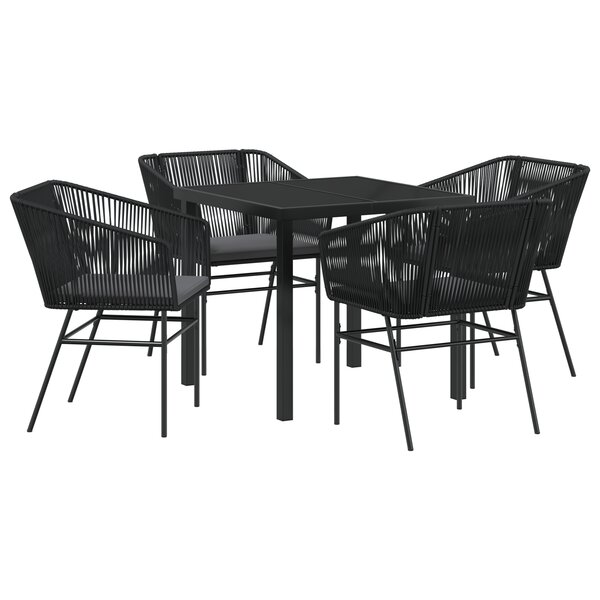 vidaXL Ensemble de Salle à Manger de Jardin 5 Pièces avec Coussins en Poly Rattan Noir