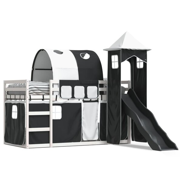 vidaXL Lit superposé sans matelas avec toboggan blanc noir 80x200 cm