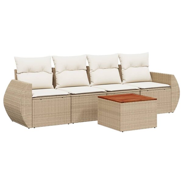 vidaXL Salon de jardin avec coussins 5 Pièces beige résine tressée