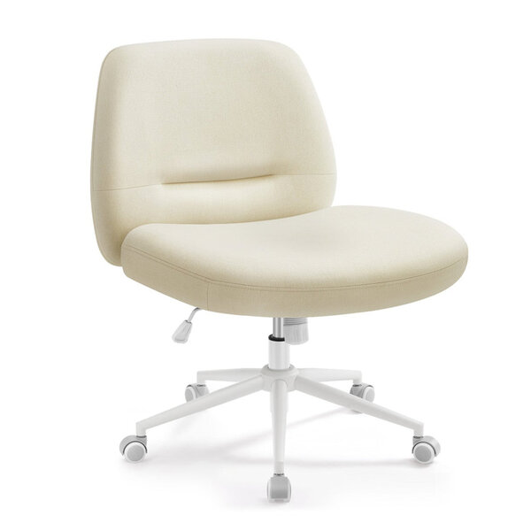 Chaise de bureau fauteuil ergonomique style moderne avec base en étoile siège large et confortable hauteur réglable siège pivotant tissu coton-lin blanc 12_0006059