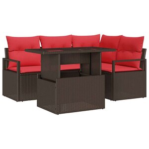 vidaXL Ensemble de canapé de jardin 5 Pièces Marron Poly rotin