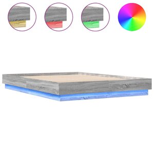 vidaXL Cadre de lit avec LED sans matelas sonoma gris 160x200 cm