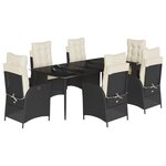 vidaXL Ensemble à manger de jardin coussins 7Pièces Noir Résine tressée