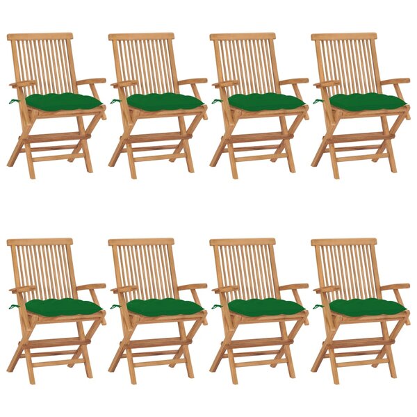 vidaXL Chaises de jardin avec coussins vert lot de 8 Bois teck massif