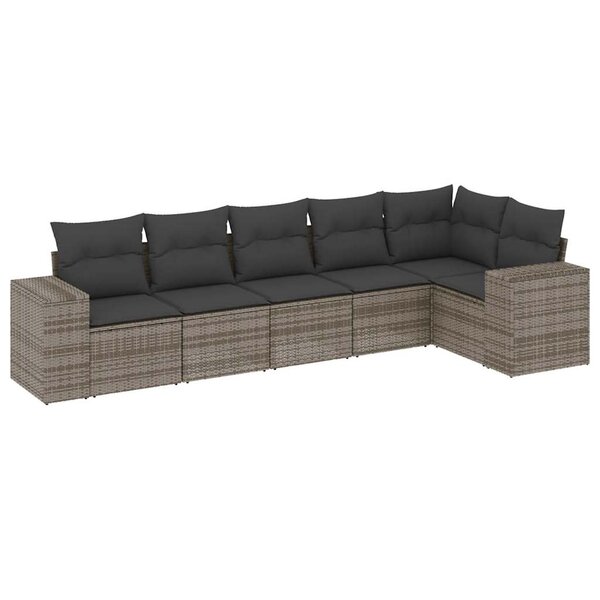vidaXL Salon de jardin 6 Pièces avec coussins gris résine tressée