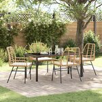 vidaXL Ensemble de repas de jardin 5 pièces avec coussins marron en rotin poly