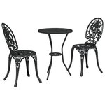 Set de Bistro de Jardin 3 Pièces en Aluminium Couleur Noir
