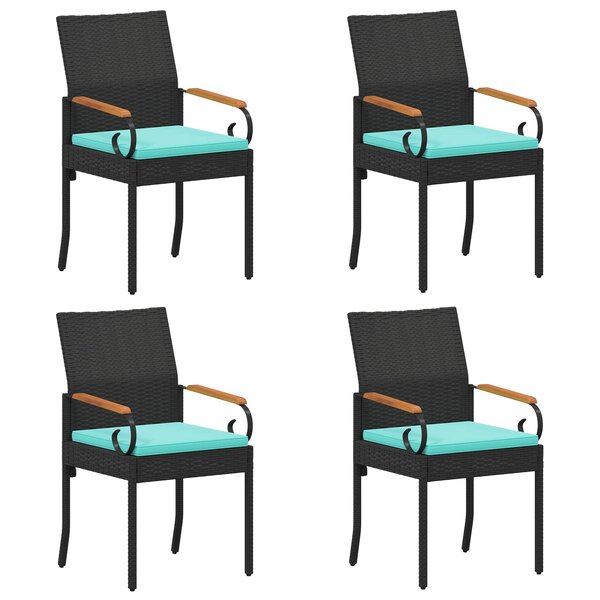 vidaXL Chaises de jardin 4 pc Noir et turquoise Poly Rattan et Acacia