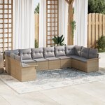 vidaXL Ensemble de Canapés de Jardin 10 Pièces avec Coussins en Poly Rattan Beige