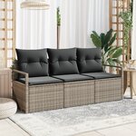 Canapé de jardin 3 pièces avec coussins gris poly rattan